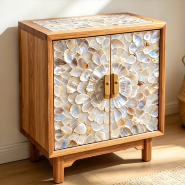 Island Style Shell Inlaid Solid Wood Decor Cabinet