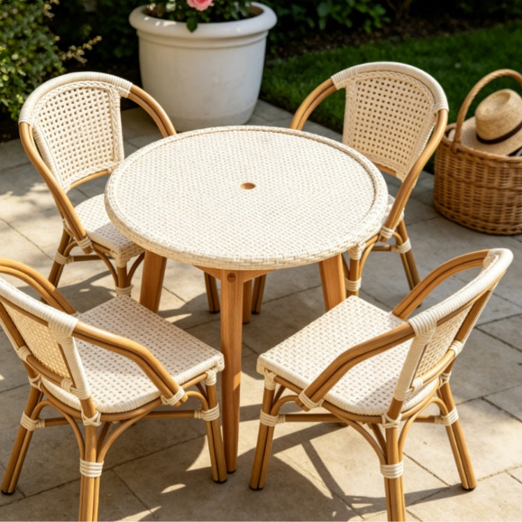 Wood Rattan Patio Dining Set