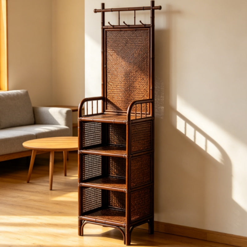 Natural Rattan Floor Coat Rack Entryway Stand