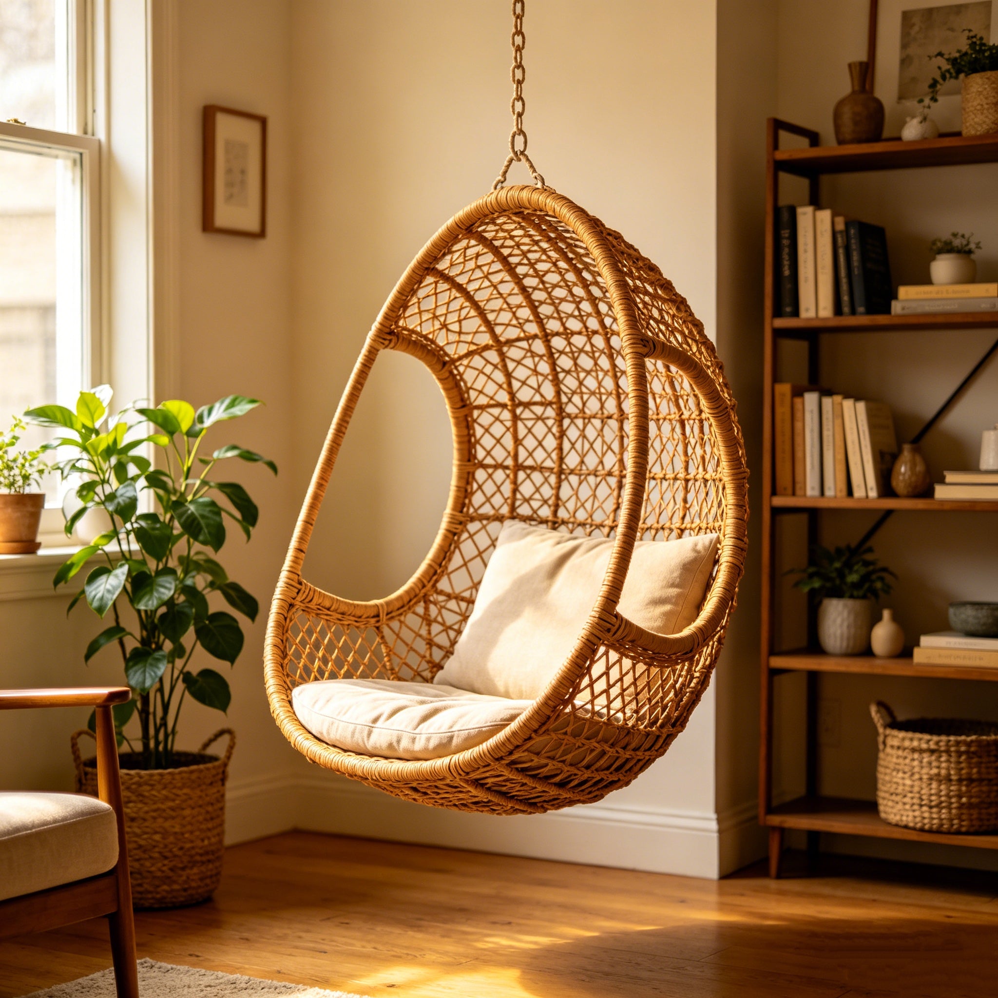 Vintage Hanging Rattan Swing Lounge Chair
